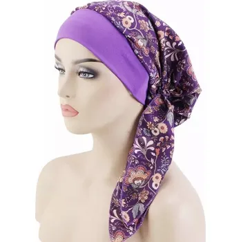 Šátek Šátek na hlavu - fialový s květinami