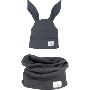 Dívčí mikina Mimilove Sada čepičky KRÁLÍČEK s nákrčníkem Grafit 06-24m.