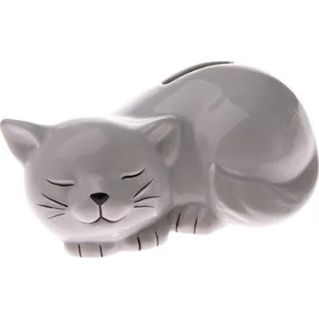 Pokladnička Pokladnička keramická, spící kotě šedé