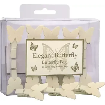 Svatební dekorace Svatební kolíčky motýlci - přírodní 20 ks