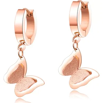 Náušnice Kloubové náušnice z oceli - motýli s pískovanými křídly, měď