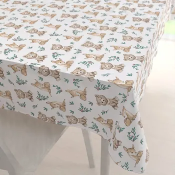 ubrus Dětský bavlněný obdélníkový ubrus Sandra SA-470 Medvídci a koloušci na bílém 50x100 cm