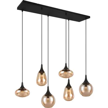 Trio Leuchten 317000613 LUMINA - Závěsné svítidlo s jantarovými stínidly nad jídelní stůl, 6 x E14, šířka 93cm (Moderní závěsný lustr nad jídelní stůl se skleněnými jantarovými stínidly)