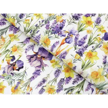 Dekorační látka Porto PRT-023 Narcisy a kosatce na bílém - šířka 140 cm - 2.JAKOST