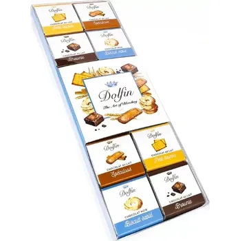Čokoláda Kolekce luxusních belgických mini čokolád DOLFIN 108 g BISCUIT (24x belgické mini čokolády / jednotlivě balené / 4 druhů v kazetě)