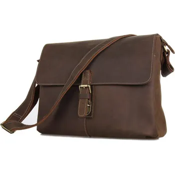 Hnědá kožená brašna přes rameno - Delton Bags