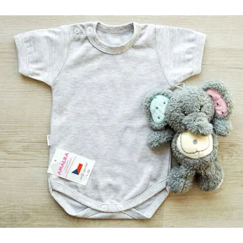 AMÁLKA Bavlněné body krátký rukáv, šedý melír Velikost: 74