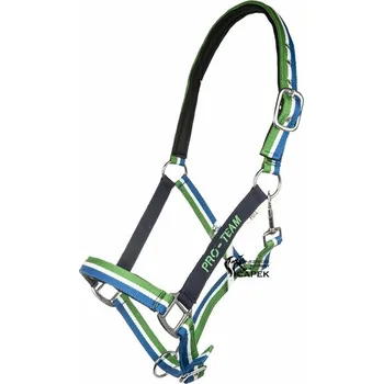 Ohlávka HKM -GLOBAL TEAM- - Zelená/Bílá/Modrá - Cob