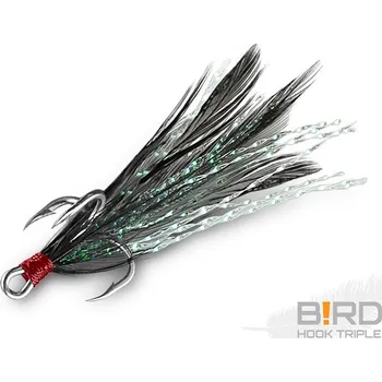 Rybářský háček Delphin B!RD Hook TRIPLE / 3ks černá pírka #4