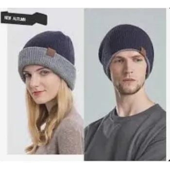 Kojenecká čepice Dámská oboustranná pletená čepice Tmavě modrá