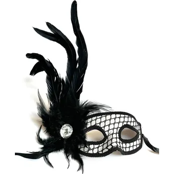 Karnevalový doplněk Plesová škraboška bílá s peřím