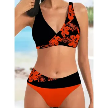 Dámské plavky Dámské plavky dvojdílné "Plus Size" (XS-5XL) s květinovým potiskem Barva: Oranžová, Velikost: 4XL