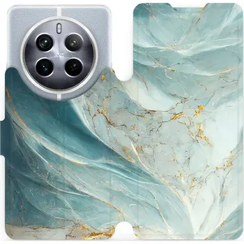 Pouzdro na mobilní telefon Flipové pouzdro Mobiwear - Realme 12 Pro Plus 5G - VP34S Zelenkavý a zlatavý mramor (Knížkové flip pouzdro, obal, kryt na mobil Realme 12 Pro Plus 5G - VP34S Zelenkavý a zlatavý mramor, materiál Umělá kůže + TPU - ochrana 360°, stojánek, silikonová vaničk
