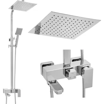 Vodovodní baterie Erga Cube, sprchová souprava s pákovou baterií, vanovou výlevkou a dešťovou hlavicí 25x25cm, chromová, ERG-YKA-BP.CUBE-25-CHR