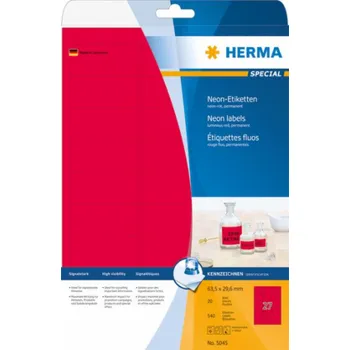 Samolepící etiketa Herma Color etikety 5045, A4, 63,5 x 29,6 mm, jasně červený matný papír, 540 ks (5045)