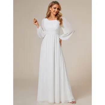 Dámské oblečení Šaty svatební s kulatým výstřihem a dlouhými lucernovými rukávy Barva: Bílá, Velikost: 3XL