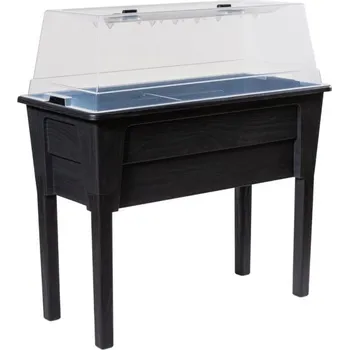 Vyvýšený záhon Vyvýšený plastový květináč velký s průhledným krytem na sadbu / zeleninu / bylinky, grafit, 78x81x38 cm