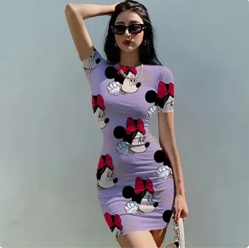 Dámské šaty Dámské přiléhavé šaty s motivem Minnie Mouse (vel. S - 5XL) Barva: nachová (AKZ8BH0814), Velikost: 5XL