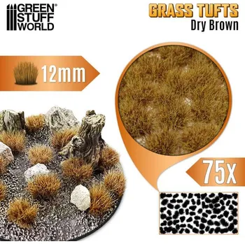 Plastikový model Grass Tufts – samolepící drny suchá hnědá tráva, 12mm (75 ks)