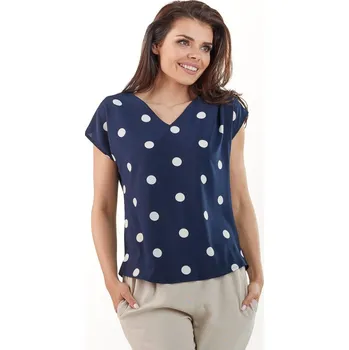 Dámská halenka Puntíková halenka s krátkým rukávem A215 Barva: Tmavě Modrá, Velikost: S