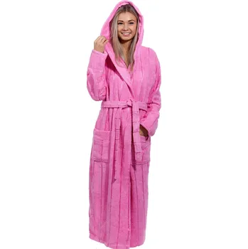 Dámský župan Růžový pruhovaný luxusní dlouhý župan pro ženu z extra froté 1ZF3013 růžová xxl