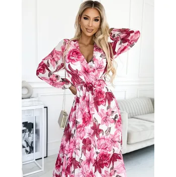 Dámské šaty Květinové dámské šaty 433-2 PINK , VELIKOST UNI ( S, M , L )