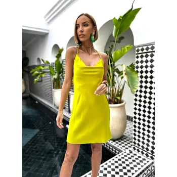 Dámské šaty Olivové lesklé šaty CHICKET s vázáním na zádech Velikost: ONESIZE