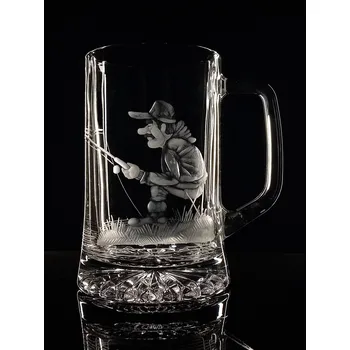 Sklenice půllitr s rybářem - ručně ryté (broušené) dárek pro rybáře