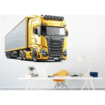 Samolepící dekorace Žlutý kamion samolepka na zeď arch 20 x 15 cm