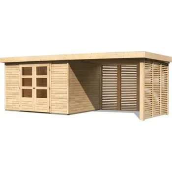 Zahradní stavba KARIBU HOLZTECHNIK dřevěný domek KARIBU ASKOLA 5 + přístavek 280 cm včetně zadní a boční stěny (9163) natur LG3284