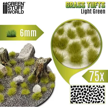 Plastikový model Grass Tufts – samolepící drny světle zelená tráva, 6mm (75 ks)