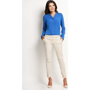 Dámská košile Elegantní košile s dlouhým rukávem a výstřihem do V A126 Barva: Modrá, Velikost: XL