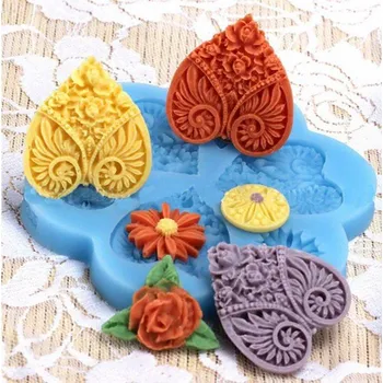 Silikonová forma - ozdoby Srdce a květy 6 ks