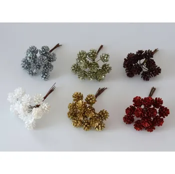 umělá květina Šišky třpytivé na drátku 12 ks ČERVENÉ