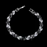B-TOP Luxusní dámský náramek Leaf Black Zirkon - postříbřený