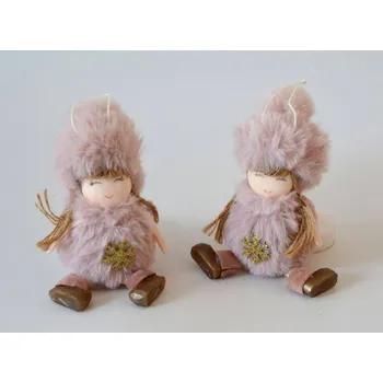 Vánoční dekorace Canea Polsko Textilní dekorace - Růžová andělka 14 cm