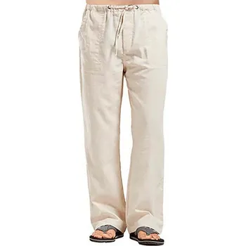 Pánské kalhoty Unisex lněné kalhoty na léto Barva: Khaki, Velikost: S