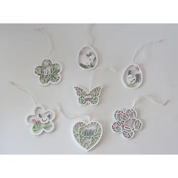 Velikonoční dekorace Dřevěné výseky k zavěšení - VELIKONOČNÍ MOTIV C - Vajíčko se zajíčkem