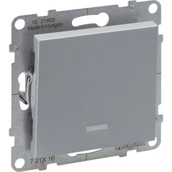 vypínač SUNO HLINÍK SRŘÍDAVÝ PŘEPÍNAČ Č.6 SE SIGNALIZAČNÍM PODSVĚTLENÍM LEGRAND 721316