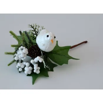 umělá květina Přízdoba - větvička s plody a ptáčkem