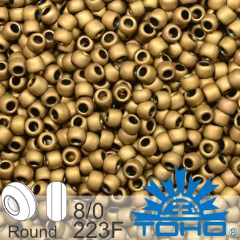 Korálek Korálky TOHO tvar ROUND (kulaté). Velikost 8/0. Barva 223F Frosted Antique Bronze. Balení 10g.