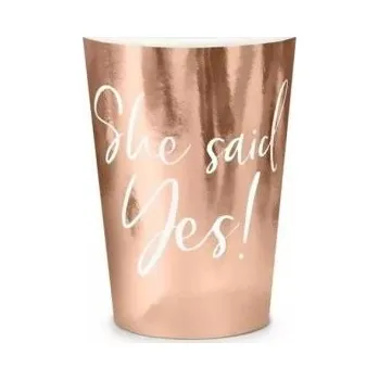 Party dekorace Kelímky She said yes - růžovo zlaté - rosegold - Rozlučka se svobodou - 220 ml - 6ks