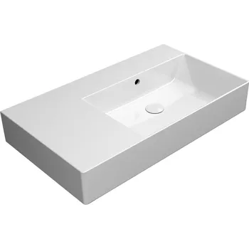 Umyvadlo KUBE X keramické umyvadlo 80x47cm, s odkládací plochou vlevo, bez otvoru, bílá ExtraGlaze