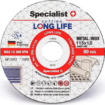 Řezný kotouč Kotouč řezný Specialist Long Life na kov 115 x 1 x 22 mm