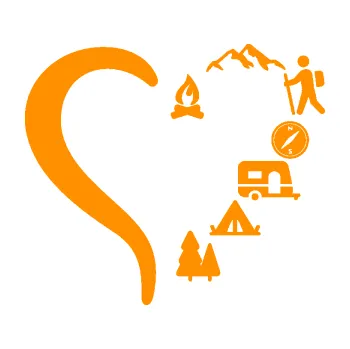 Samolepící dekorace I love camping 001 levá hory srdcem (06 - oranžová) SAMOLEPKA NA AUTO, NÁLEPKA, FÓLIE, POLEP, TUNING, VLASTNÍ TEXT, TISK, AUTOSAMOLEPKY.cz, POLEPY, OBRÁZEK, LOGO, 3D STICKERS