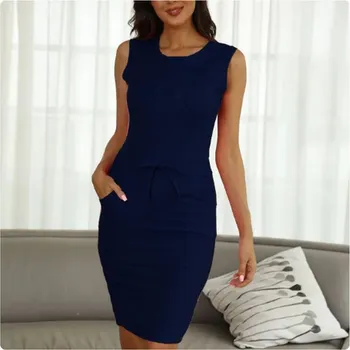 Dámské šaty Dámské letní jednobarevné šaty se stahovací šňůrkou v pase (vel. až 5XL) Barva: námořnická modrá, Velikost: XXL