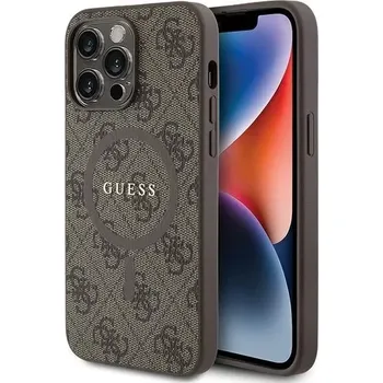 Guess iPhone 15 Pro 4G Collection Leather Metal Logo MagSafe - hnědý