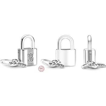 Přívěsek Charm Sterlingové stříbro 925 Visací zámek a klíček 2v1, přívěsek na náramek láska