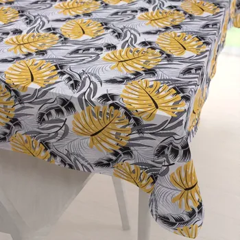 ubrus Bavlněný obdélníkový ubrus Sandra SA-177 Okrové a šedé tropické listy 50x100 cm