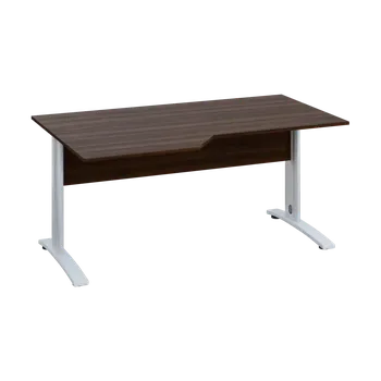 Psací stůl EZK 28 - 166 stůl kancelářský, rohový, levý, kovová podnož bílá, deska 25 mm, široký 1600 mm, ořech královský